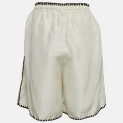 Pre Owned شورت توتيم حرير مطرز عاجي مقاس صغير (سمول)