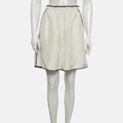 Pre Owned شورت توتيم حرير مطرز عاجي مقاس صغير (سمول)