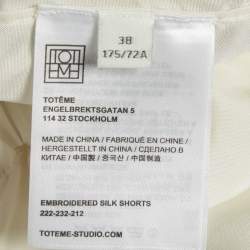 Pre Owned شورت توتيم حرير مطرز عاجي مقاس صغير (سمول)