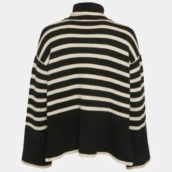 Toteme Black/White Signature Stripe Wool and Cotton Knit Turtleneck Sweater S