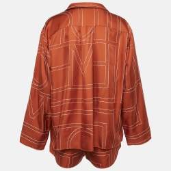 Toteme Brown Embroidered Silk Shirt and Shorts Set S