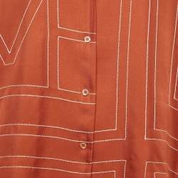 Toteme Brown Embroidered Silk Shirt and Shorts Set S