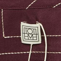 Pre Owned Toteme Burgundy Monogram Embroidery Satin Silk Pajama Shirt L