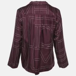 Pre Owned Toteme Burgundy Monogram Embroidery Satin Silk Pajama Shirt L