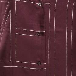 Pre Owned Toteme Burgundy Monogram Embroidery Satin Silk Pajama Shirt L