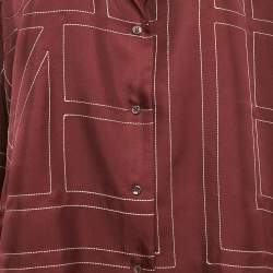 مملوكة مسبقًا Toteme Burgundy Monogram Silk PJ Top XL