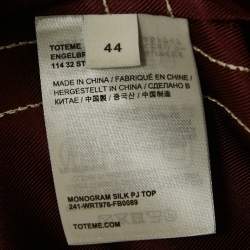 مملوكة مسبقًا Toteme Burgundy Monogram Silk PJ Top XL