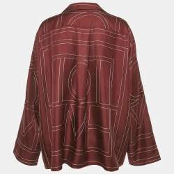 مملوكة مسبقًا Toteme Burgundy Monogram Silk PJ Top XL