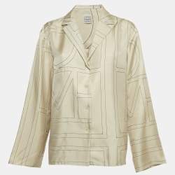 Pre Owned Toteme Beige Monogram Embroidery Silk Pajama Shirt S