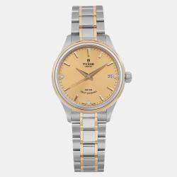 Tudor Champagne Diamond Yellow Gold Stainless Steel Style 12303-0004 Automatic Women's Wristwatch 34 mm 