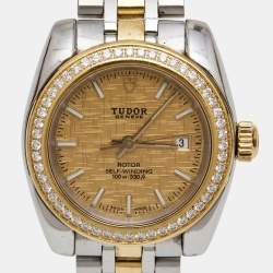 Pre Owned Tudor Champagne 18K Yellow Gold Stainless Steel Classic Date 22023-0012 Women's Wristwatch 28 mm