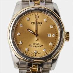 Tudor Champagne Diamond 18k Yellow Gold Stainless Steel Glamour 53003-0006 Women's Wristwatch 31 mm