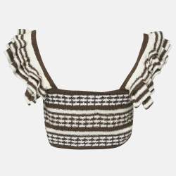 Tularosa Brown Cotton Knit Ruffle Sleeve Crop Top M