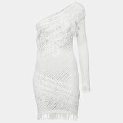Pre Owned  Tularosa White Crochet One Shoulder Peek A Boo Mini Dress M