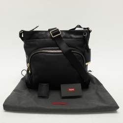 TUMI Black Leather Voyageur Messenger Bag