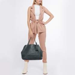 TUMI Dark Green Leather Shopper Tote