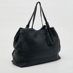 TUMI Dark Green Leather Shopper Tote
