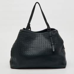 TUMI Dark Green Leather Shopper Tote