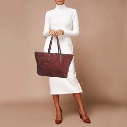 Pre Owned TUMI Burgundy Leather and Nylon Voyageur Everyday Tote