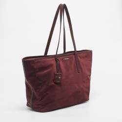 Pre Owned TUMI Burgundy Leather and Nylon Voyageur Everyday Tote