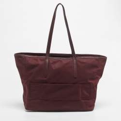 Pre Owned TUMI Burgundy Leather and Nylon Voyageur Everyday Tote