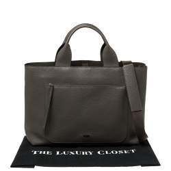 Pre Owned TUMI Dark Grey Grain Leather Front Pocket Tote