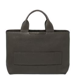 Pre Owned TUMI Dark Grey Grain Leather Front Pocket Tote