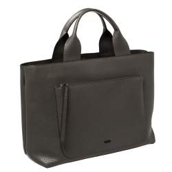 Pre Owned TUMI Dark Grey Grain Leather Front Pocket Tote