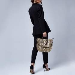 Pre Owned TUMI Brown/Beige Python Effect Leather Zip Shoulder Bag