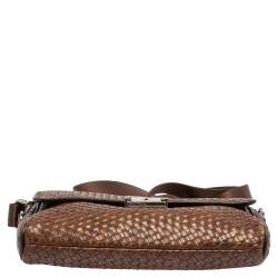 Pre Owned TUMI Brown/Black Woven Leather Flap Crossbody Bag