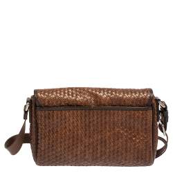 Pre Owned TUMI Brown/Black Woven Leather Flap Crossbody Bag