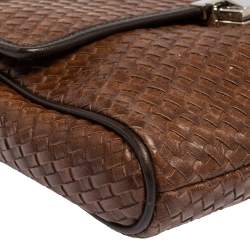 Pre Owned TUMI Brown/Black Woven Leather Flap Crossbody Bag