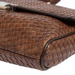 Pre Owned TUMI Brown/Black Woven Leather Flap Crossbody Bag