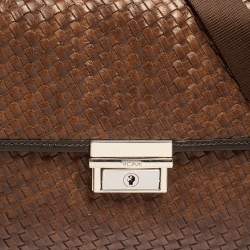Pre Owned TUMI Brown/Black Woven Leather Flap Crossbody Bag