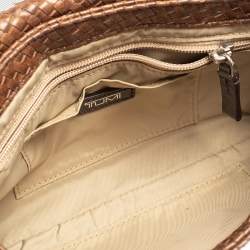 Pre Owned TUMI Brown/Black Woven Leather Flap Crossbody Bag