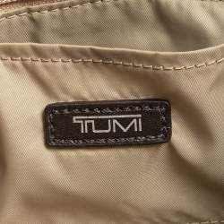 Pre Owned TUMI Brown/Black Woven Leather Flap Crossbody Bag