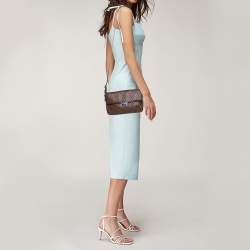 Pre Owned TUMI Brown/Black Woven Leather Flap Crossbody Bag