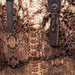 TUMI Metallic/Brown Python Effect Fabric and Leather Bag