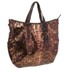 TUMI Metallic/Brown Python Effect Fabric and Leather Bag