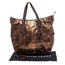 TUMI Metallic/Brown Python Effect Fabric and Leather Bag