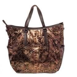 TUMI Metallic/Brown Python Effect Fabric and Leather Bag