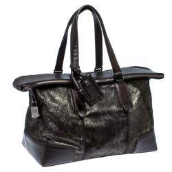 TUMI Black/Silver Calf hair and Leather Stamford Weekender Bag