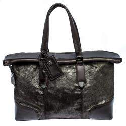 TUMI Black/Silver Calf hair and Leather Stamford Weekender Bag