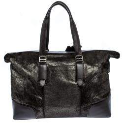 TUMI Black/Silver Calf hair and Leather Stamford Weekender Bag