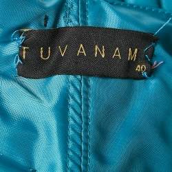Tuvanam Blue Crepe Embellished and Ruffled Top M