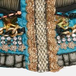 Tuvanam Blue Crepe Embellished and Ruffled Top M