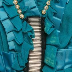 Tuvanam Blue Crepe Embellished and Ruffled Top M