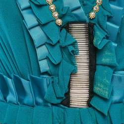Tuvanam Blue Crepe Embellished and Ruffled Top M