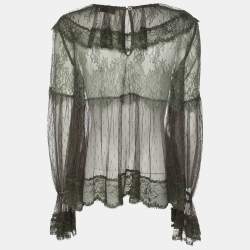 Pre Owned Twinset Green Knitted Lace Long Sleeve Tops M