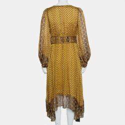 Ulla Johnson Yellow Printed Silk Asymmetric Hem Amabelle Dress M